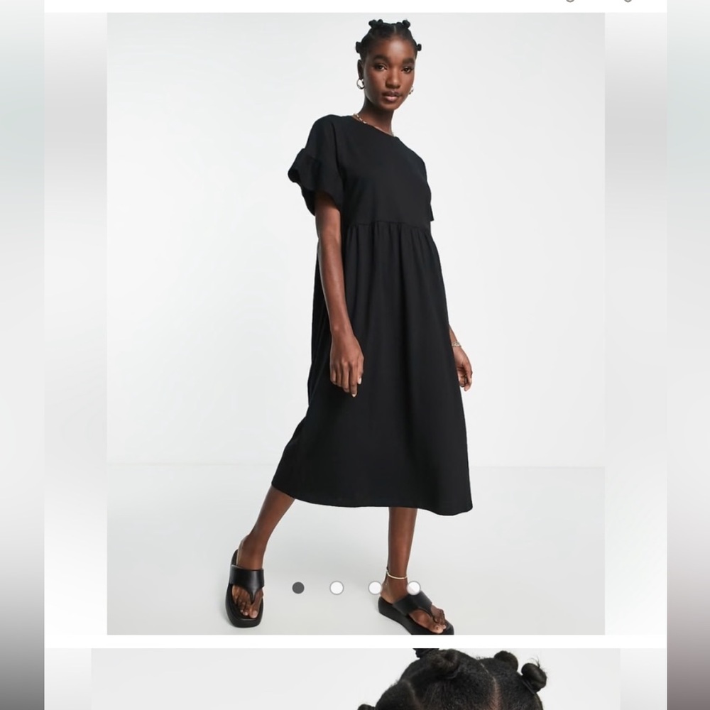 ASOS River Island Frill Smock Midi Dress in Black Size 12